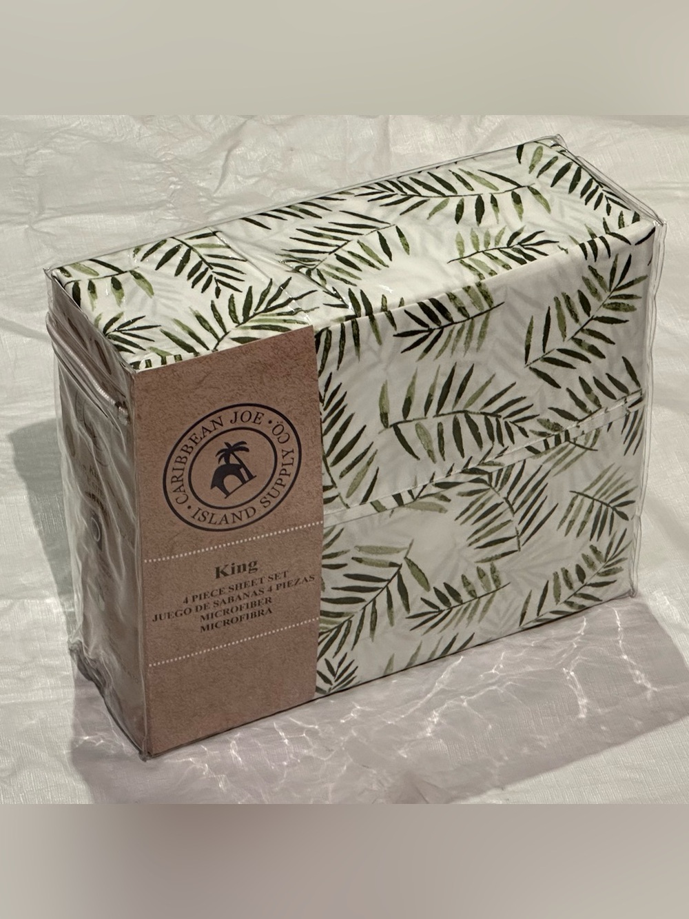 NEW 4 PIECE KING SHEET SET PALM LEAVES TROPICAL SOFT LIGHTWEIGHT